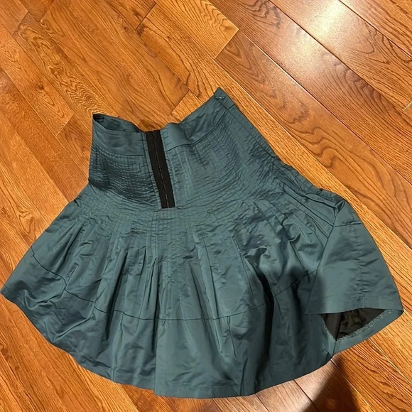 Reiss teal high waisted pleated corset detail circle skirt Sz 2 - Picture 4 of 17